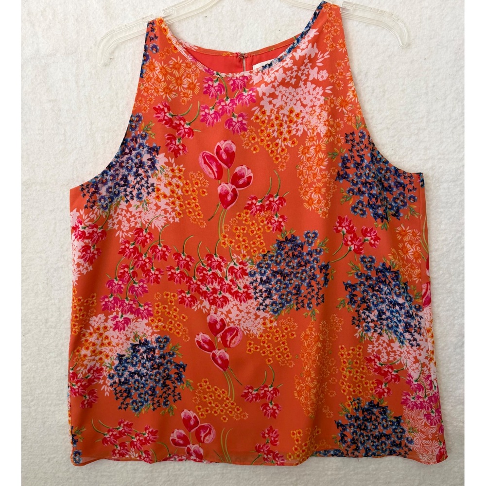 Cynthia Rowley Orange Floral Halter Neck Sleeveless Blouse Large EUC - Picture 3 of 9